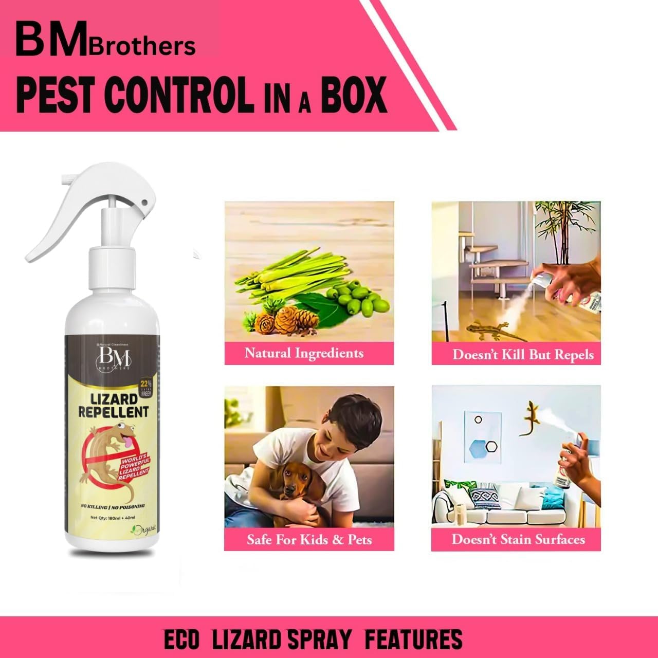 Lizard Repellent for Home Spray Pest Control | Made With Plants Oil, Irritant-Free, Chemical-Free